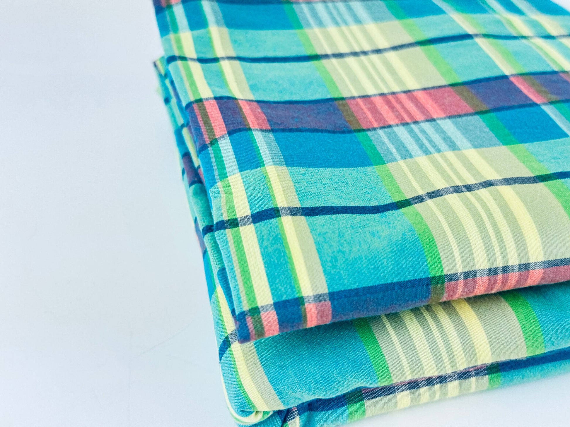 Product image for 'vintage green blue plaid fabric material 78 x 108' (view ac6daf)