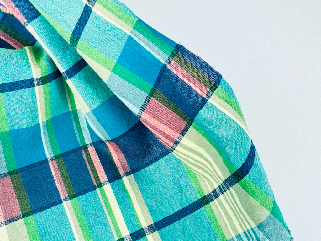 Product image for 'vintage green blue plaid fabric material 78 x 108' (view abee84)