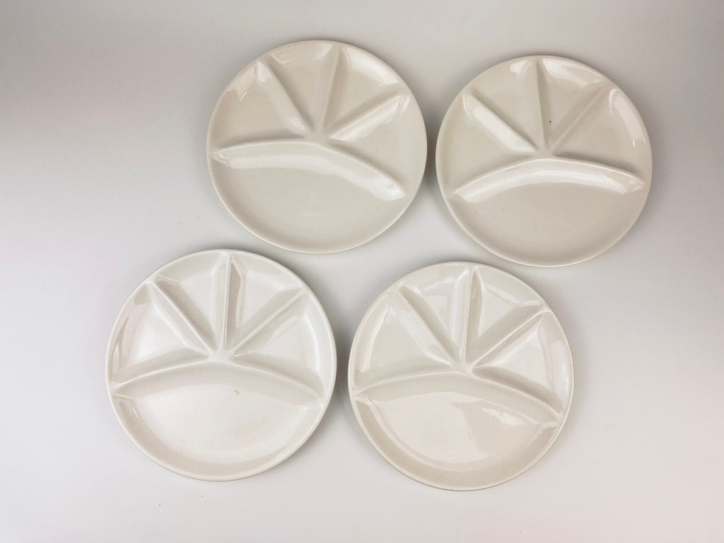Product image for 'vintage 1970s white glazed ceramic fondue sushi plates set of 4' (view db1d58)