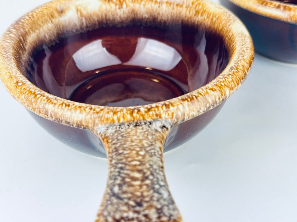 Product image for 'vintage hull oven proof usa handled soup bowls set of two 2 ceramic drip glazed brown' (view 966e67)
