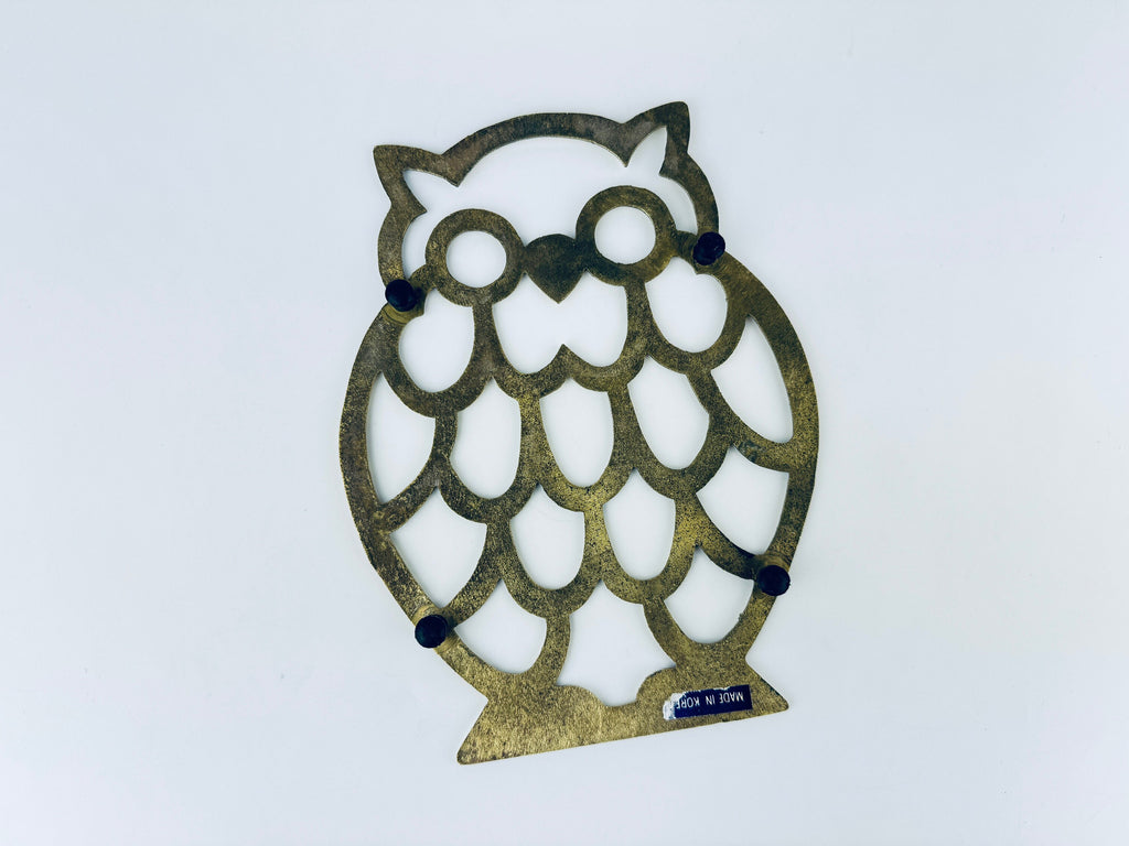 Product image for 'vintage brass owl trivet hot pot plate holder table saver attractive aged metal patina' (view 2cc749)