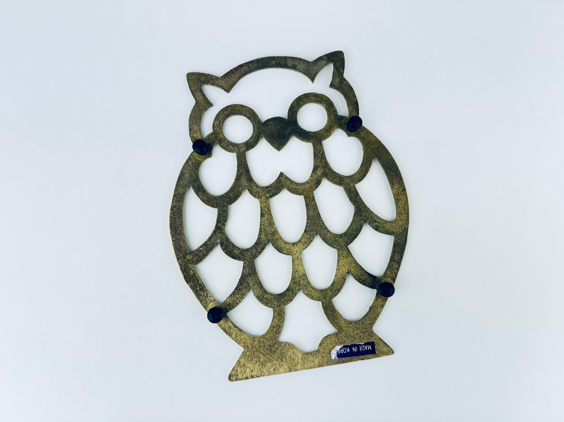 Product image for 'vintage brass owl trivet hot pot plate holder table saver attractive aged metal patina' (view 2cc749)