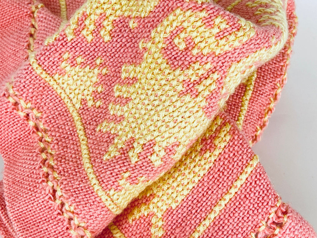 Product image for 'vintage pink yellow hand embroidered rectangular table runner geometric pattern' (view 82f718)