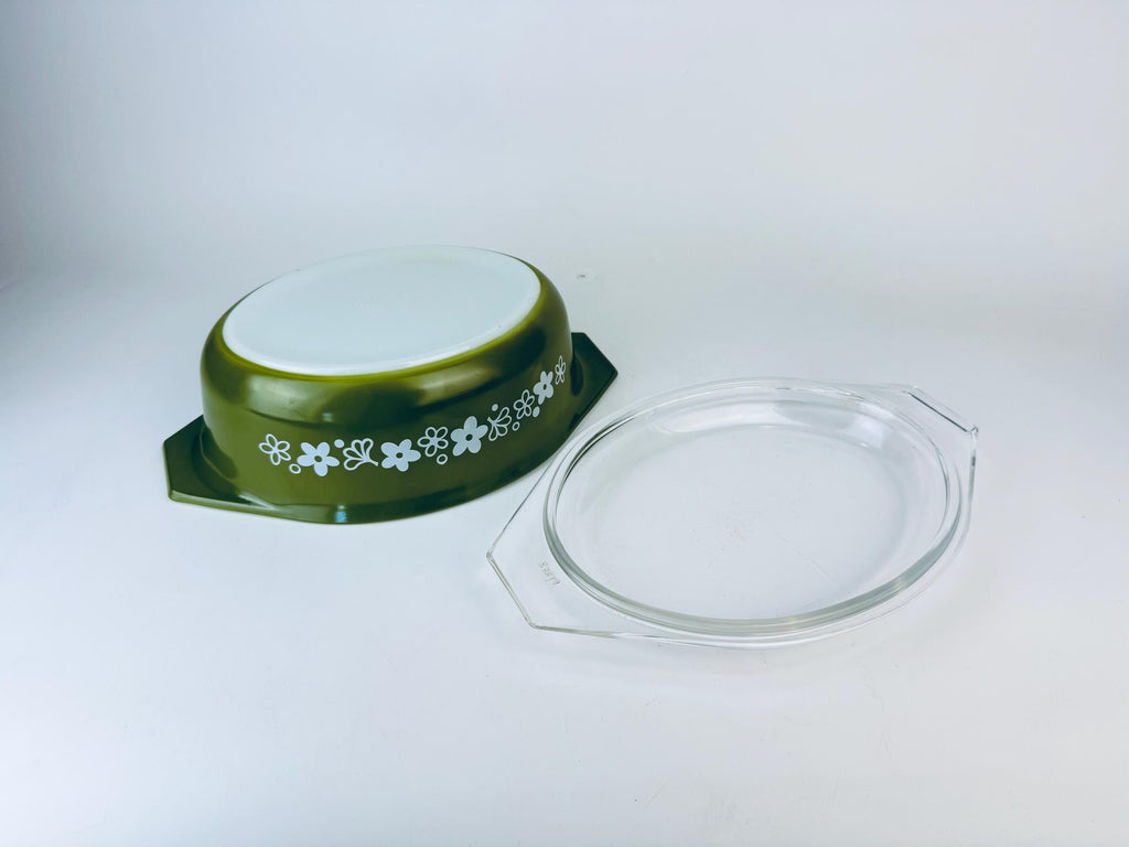 Product image for 'vintage pyrex oval casserole dish 043 1 1 2 qt green spring blossom pattern' (view f6dd1d)