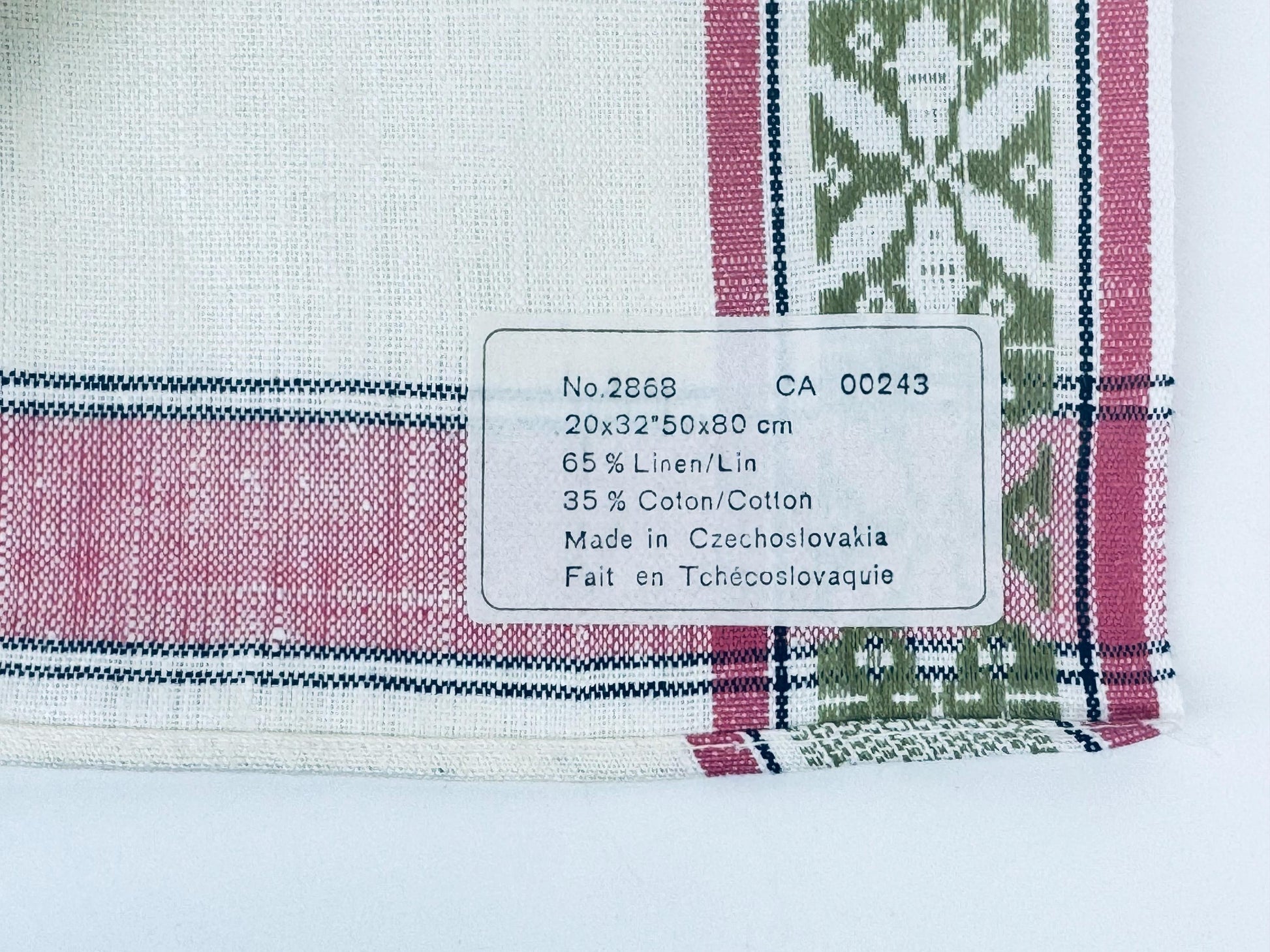 Product image for 'vintage czechoslovakian linen tea towel pink stripes folk motif' (view cca87a)