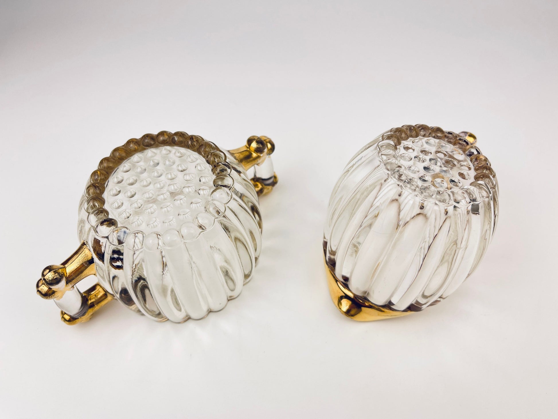 Product image for 'vintage jeanette hobnail glass cream sugar set gold rimmed top' (view 96fadd)