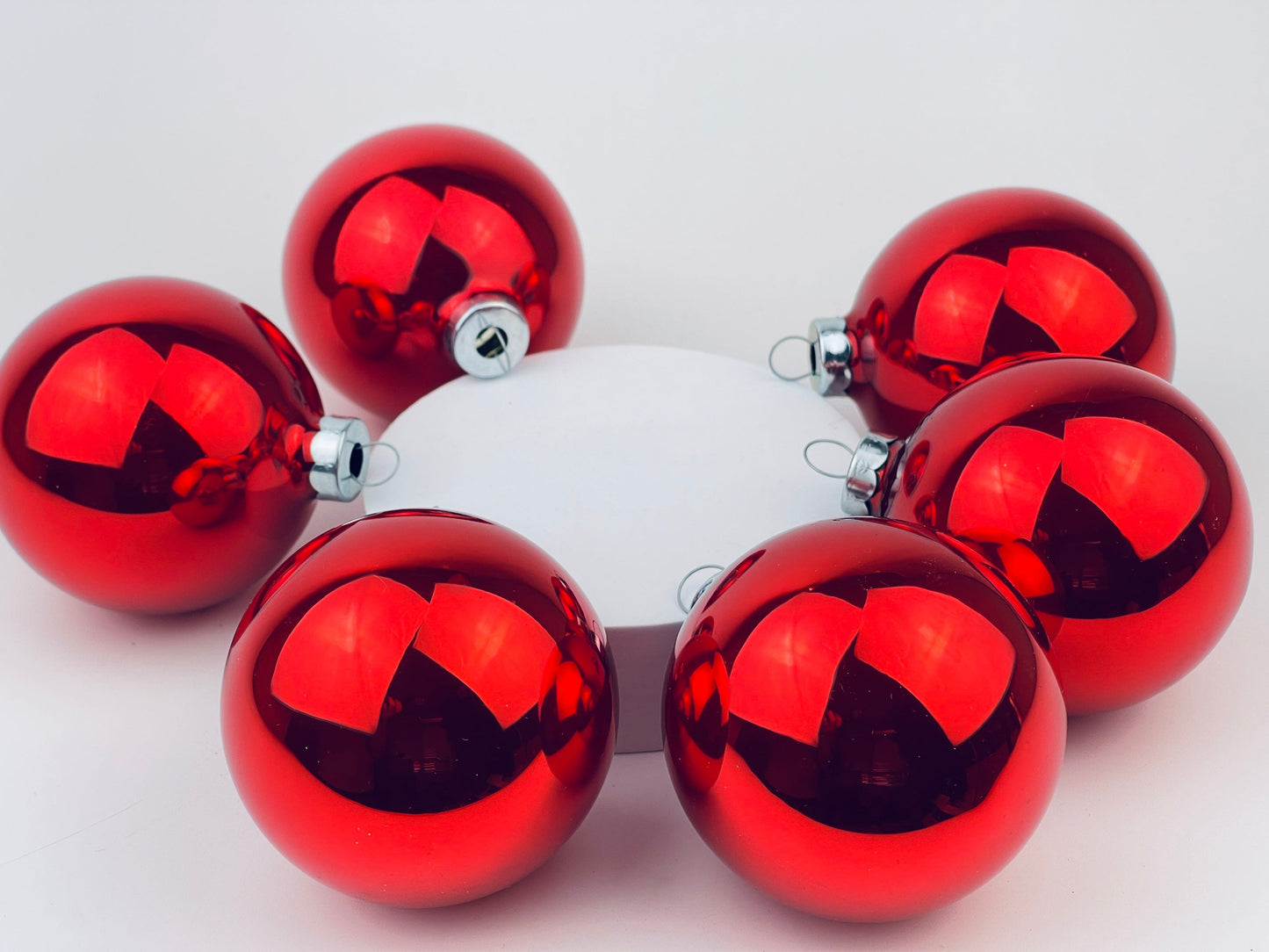 Product image for 'vintage red glass christmas tree ornaments set of six 6 made in canada' (view f94ce1)