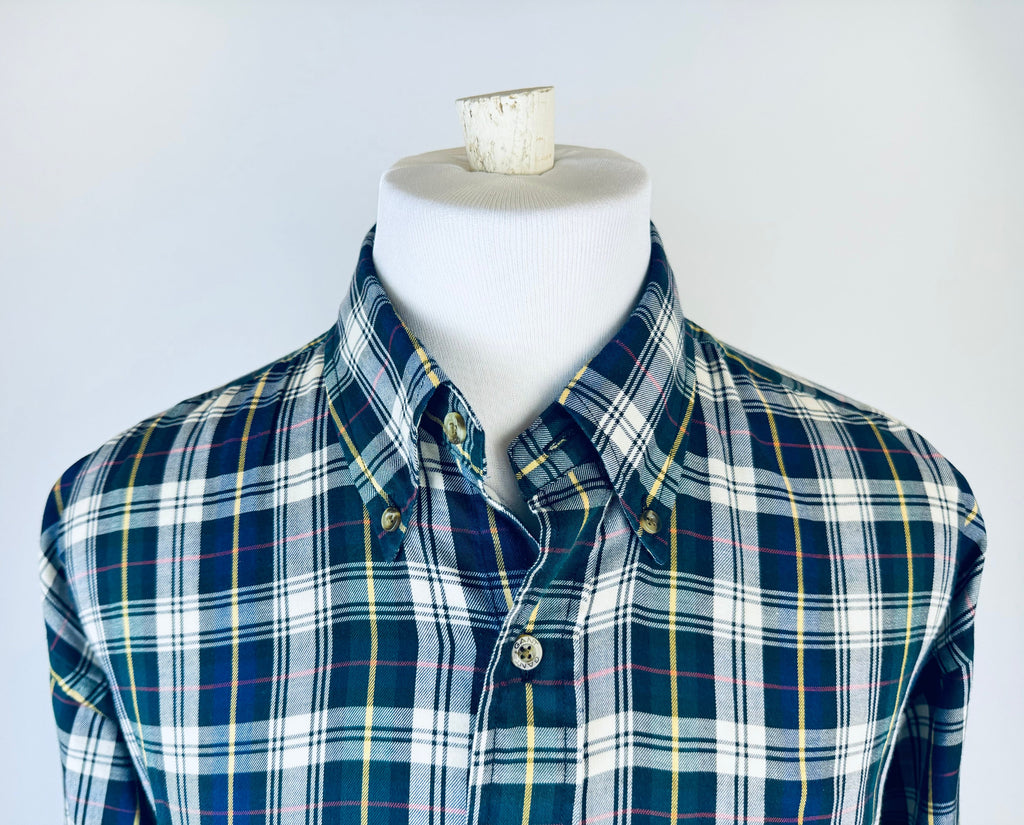 Product image for 'vintage gant heritage twill long sleeve button down blue green plaid shirt size large l' (view 4a841a)
