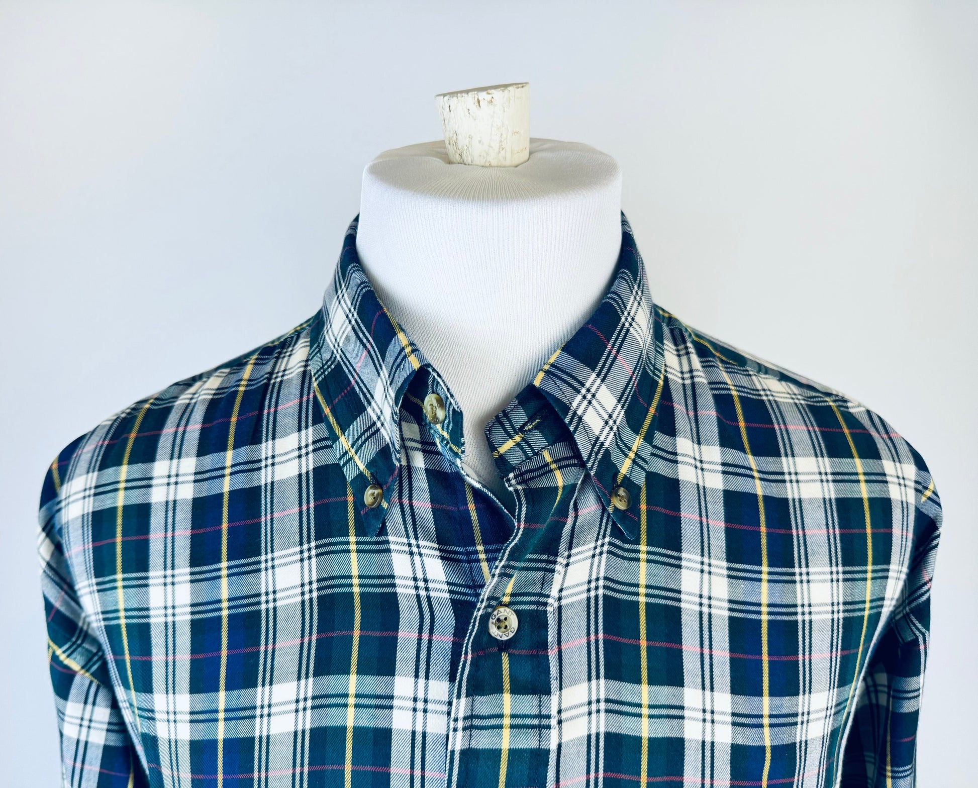 Product image for 'vintage gant heritage twill long sleeve button down blue green plaid shirt size large l' (view 4a841a)