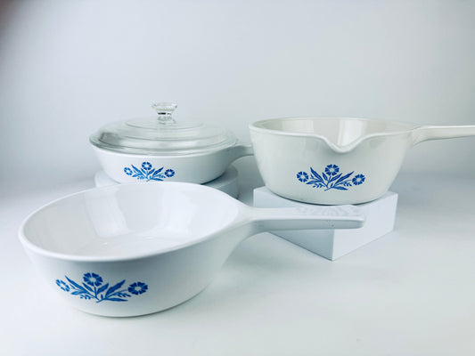 Product image for 'vintage blue cornflower corning ware skillets sauce pans made in canada sold separately' (view 482117)