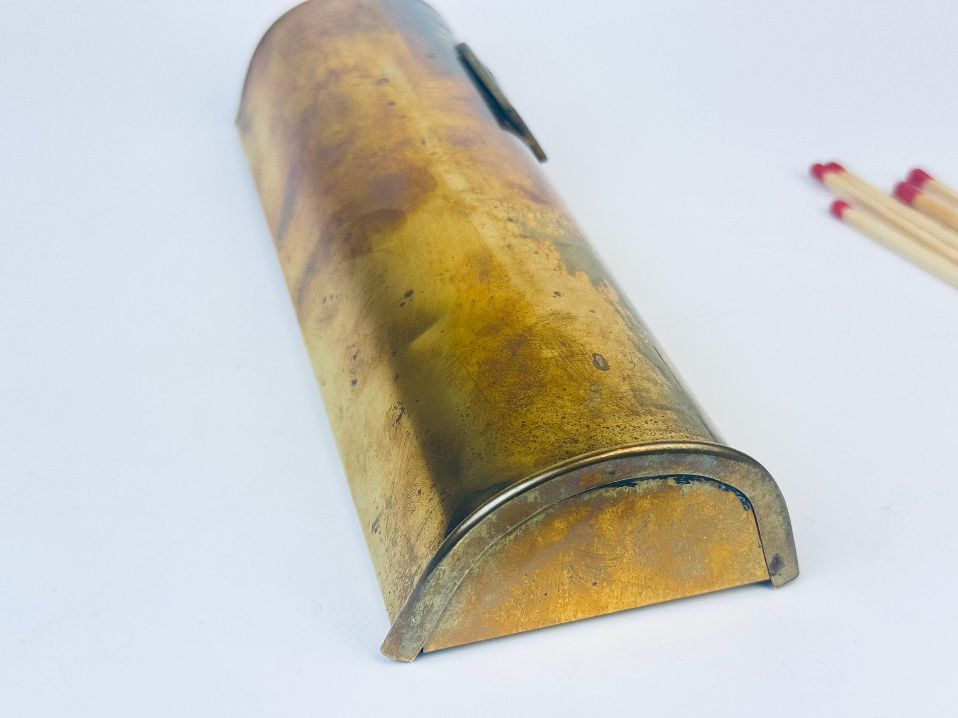 Product image for 'vintage brass match holder side strike pocket attractive aged metal patina' (view 3b97bd)