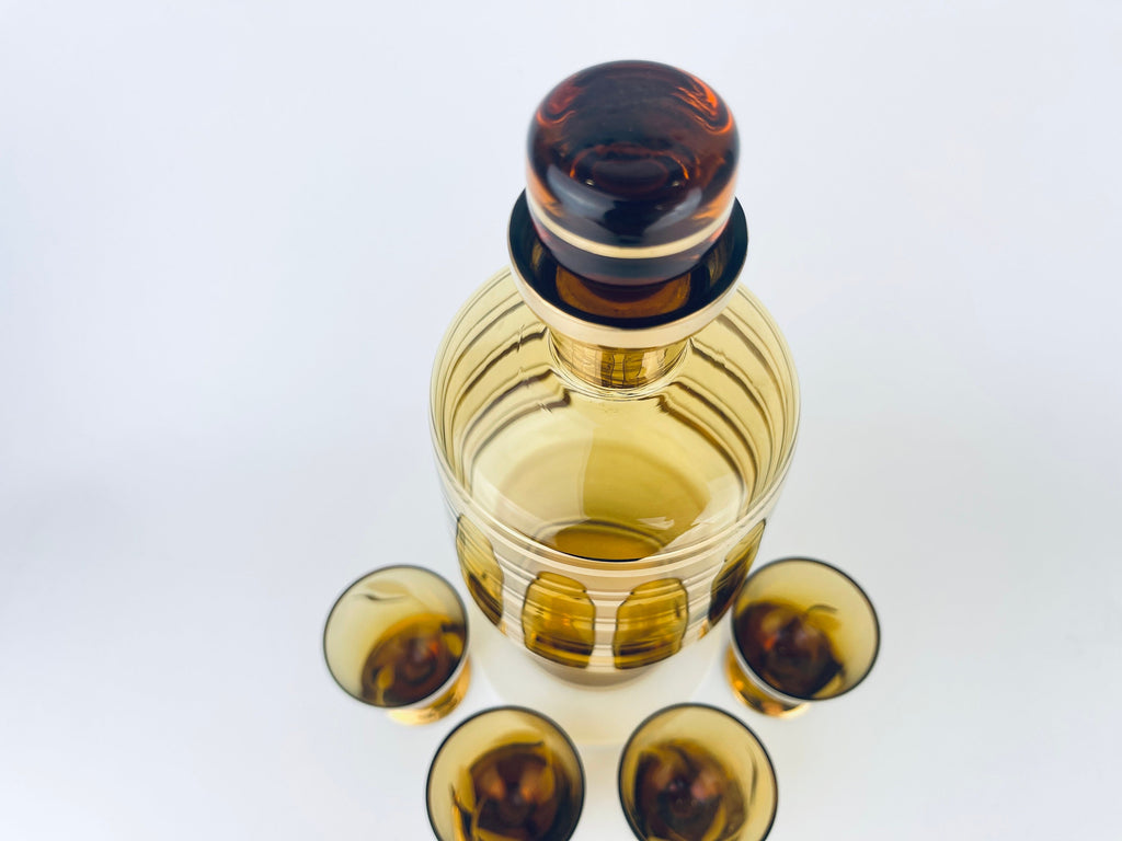 Product image for 'vintage amber gold striped glass barware set decanter shot glasses bohemia crystal made in czechoslovakia barware gift' (view 29c3d8)