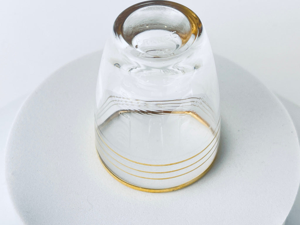 Product image for 'vintage french gold striped clear shot glass barware set set of four 4 made in france' (view f188ec)