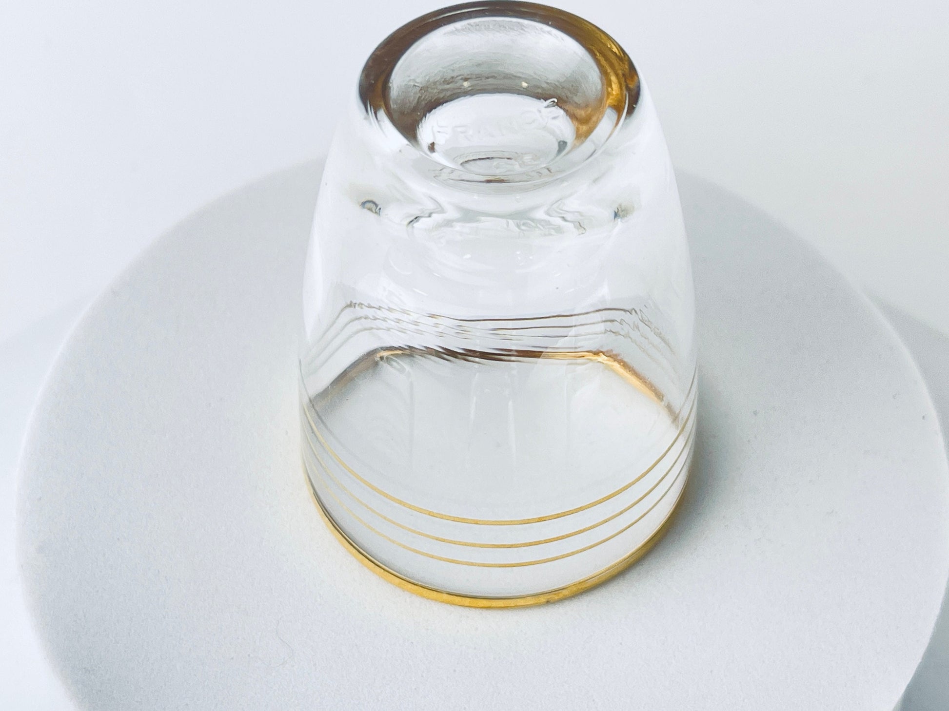 Product image for 'vintage french gold striped clear shot glass barware set set of four 4 made in france' (view f188ec)