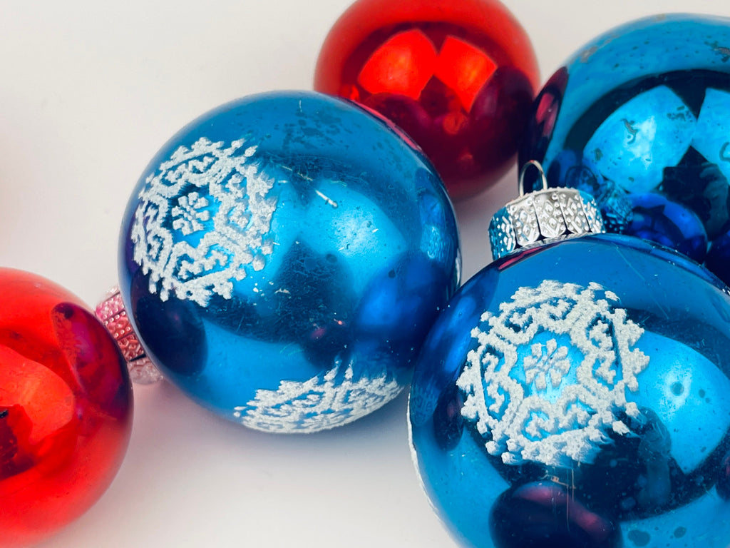 Product image for 'vintage shiny red blue pink glass christmas ornaments set of twelve 12 made in eastern germany' (view 632f9d)