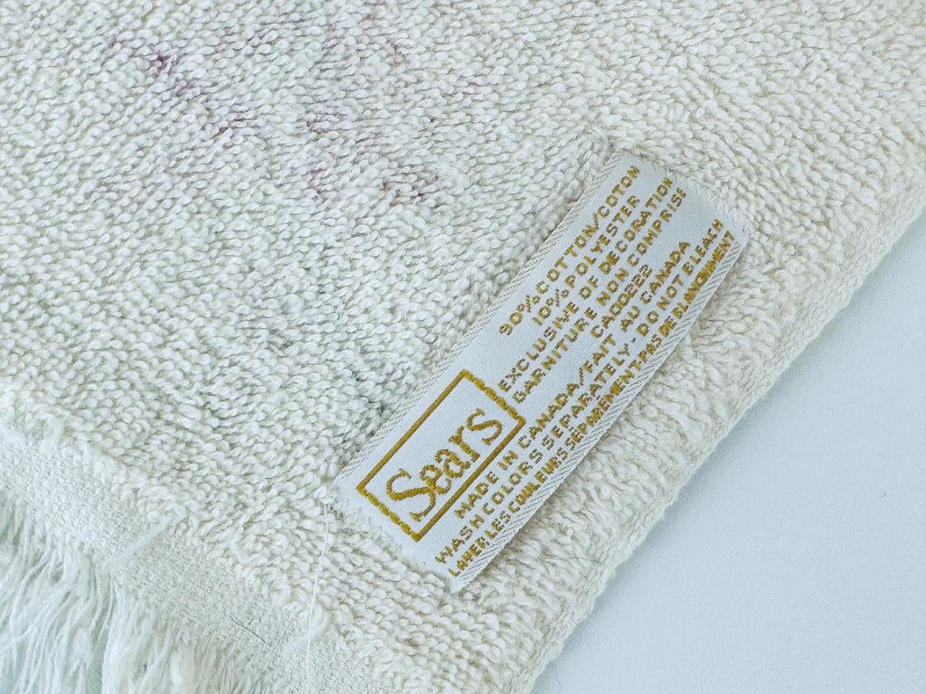 Product image for 'vintage sears pink gold floral fringe bath towel made in canada cotton polyester blend' (view f722ce)