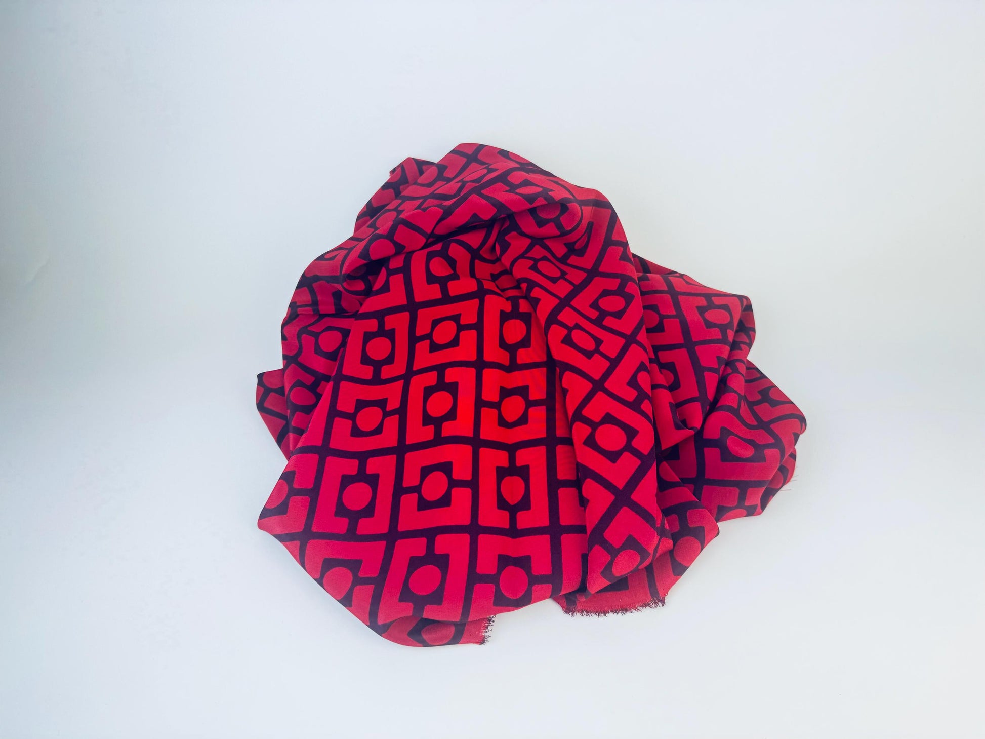 Product image for 'vintage francesca koshibo printed lava red black abstract geometric silky polyester fabric 1970s material' (view 11aab7)