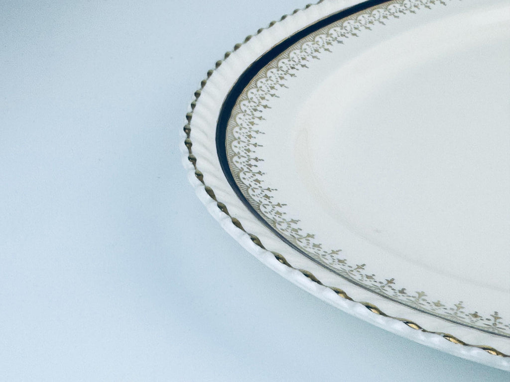 Product image for 'vintage johnson bros oval serving tray plater pink flower pattern serpentine edge made in england' (view b536f4)
