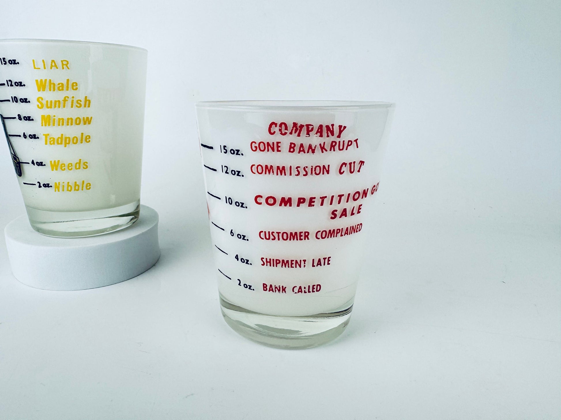 Product image for 'vintage funny gag gift barware liqueur measure glass set of two 2' (view cec416)
