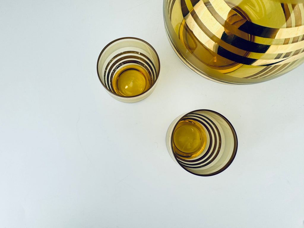 Product image for 'vintage amber gold striped glass barware set decanter shot glasses bohemia crystal barware gift' (view e5f5e0)