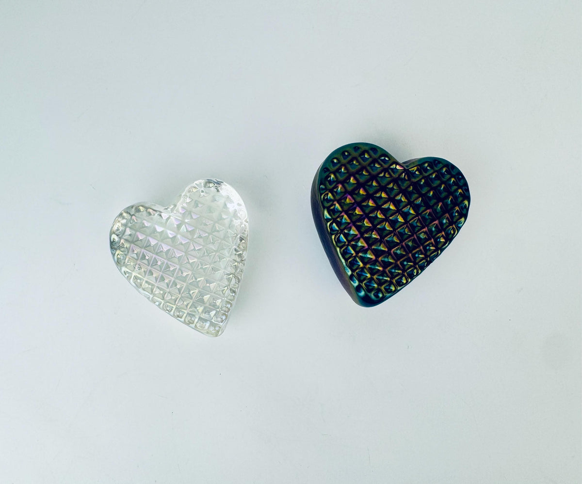 Product image for 'vintage robert held heart shaped iridescent art glass paperweights rainbow clear pattern sold separately' (view c789f3)