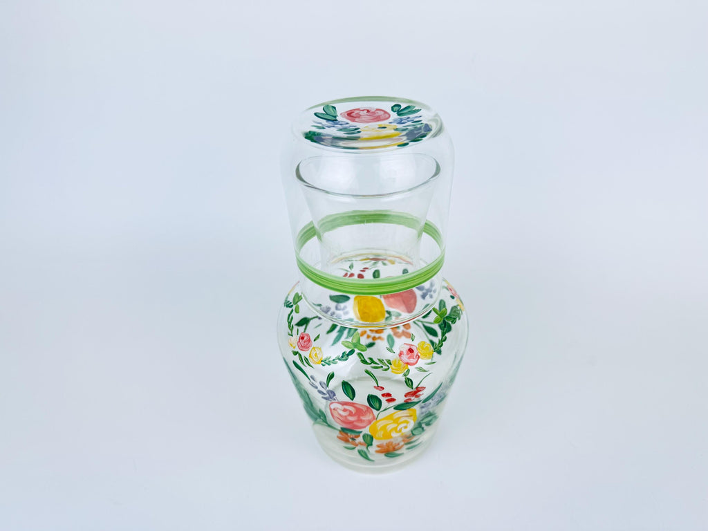 Product image for 'vintage hand painted bedside carafe tumbler set floral glass water set' (view a396a3)
