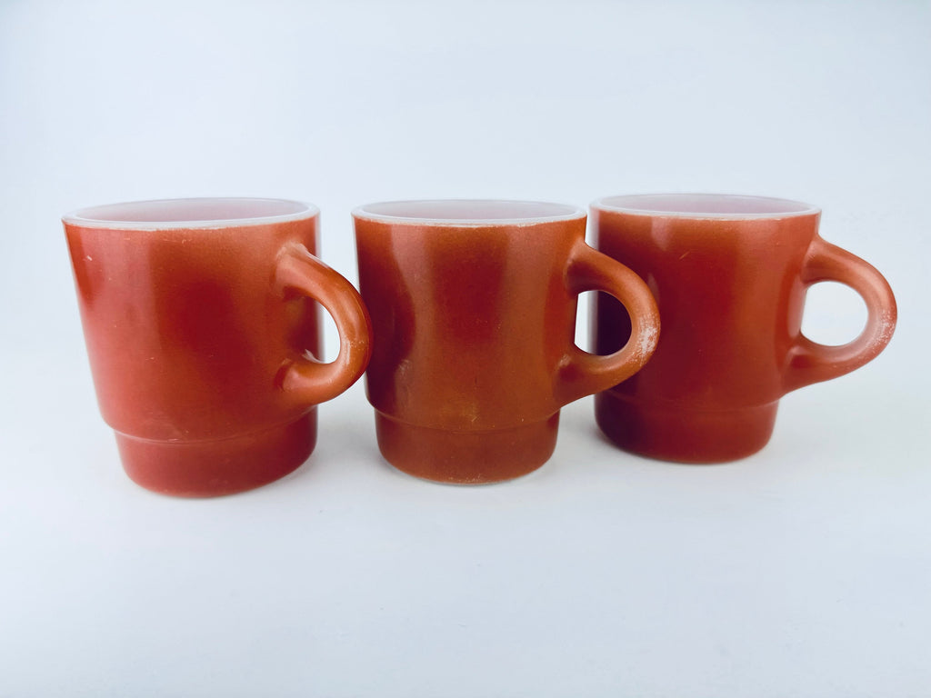 Product image for 'vintage anchor hocking fire king reddish brown stackable glass mug made in usa set of three 3' (view 7412de)