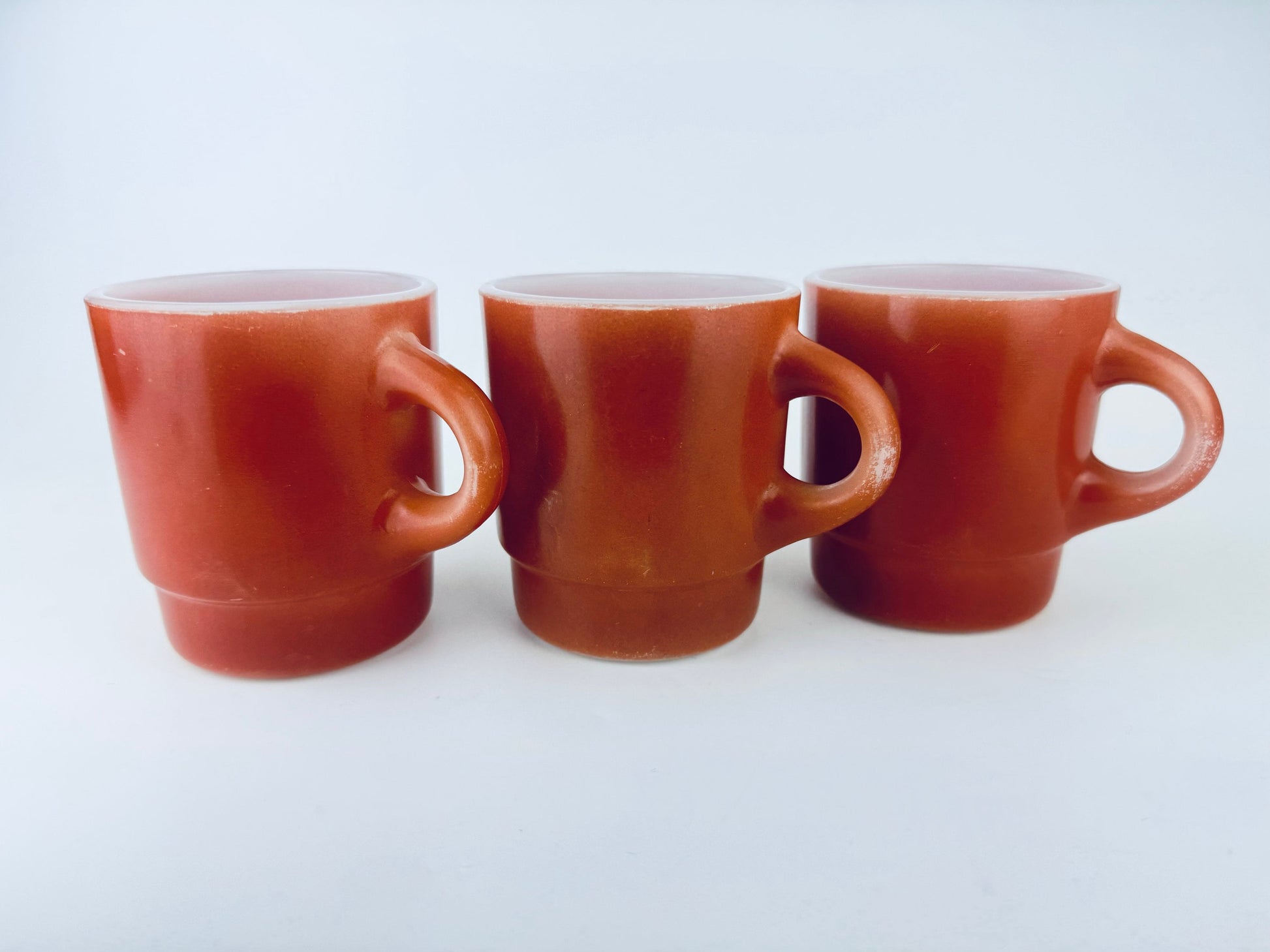 Product image for 'vintage anchor hocking fire king reddish brown stackable glass mug made in usa set of three 3' (view 7412de)