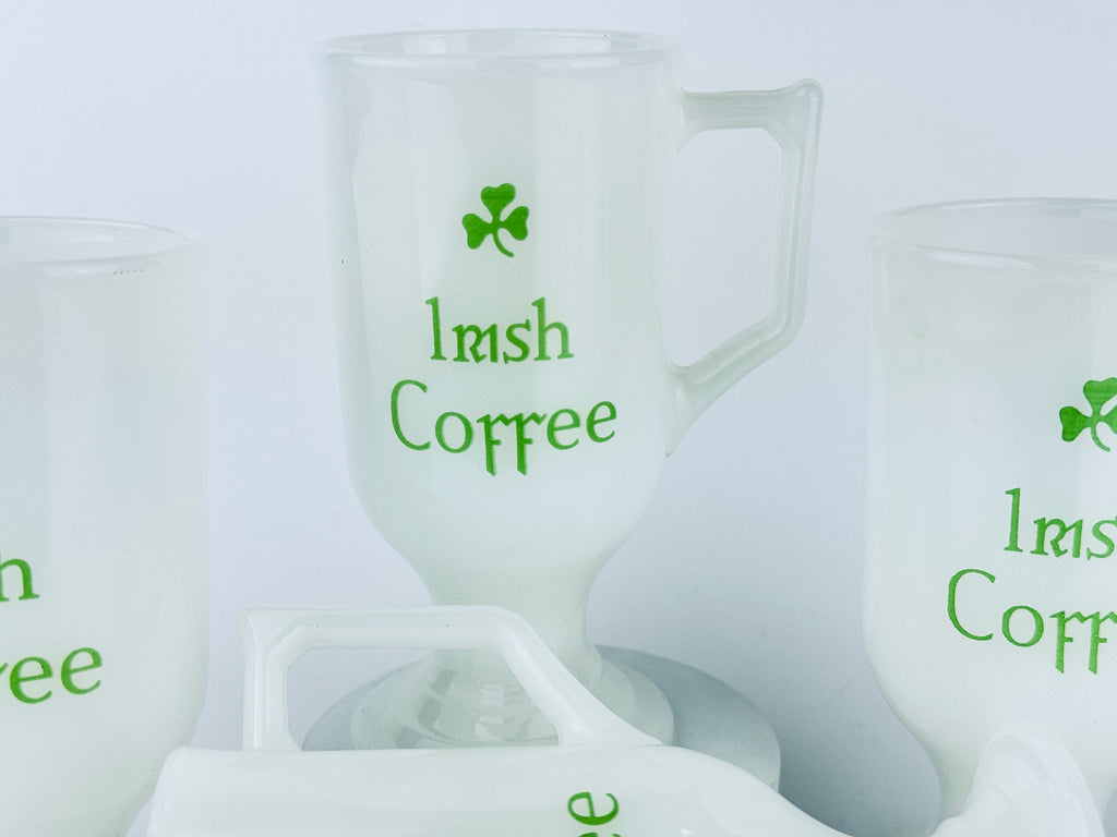 Product image for 'vintage milk glass irish coffee shamrock pedestal mugs set of four 4' (view b156ad)