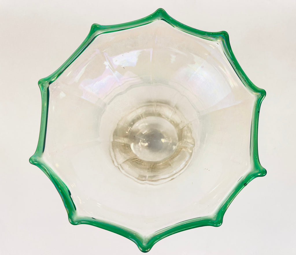 Product image for 'vintage depression glass bud vase scalloped ruffled top green rim' (view 18376d)