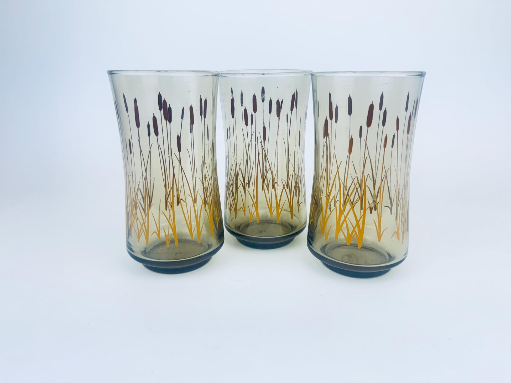 Product image for 'vintage dominion glass cat tails tumbler glasses smokey brown set of three 3' (view 87ed9a)