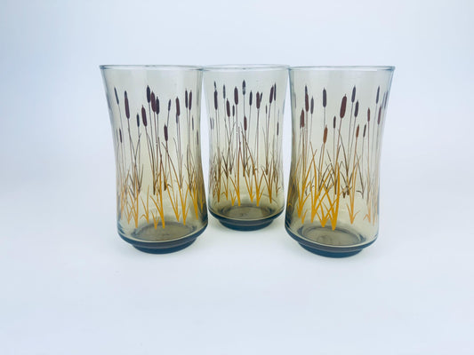 Product image for 'vintage dominion glass cat tails tumbler glasses smokey brown set of three 3' (view 87ed9a)
