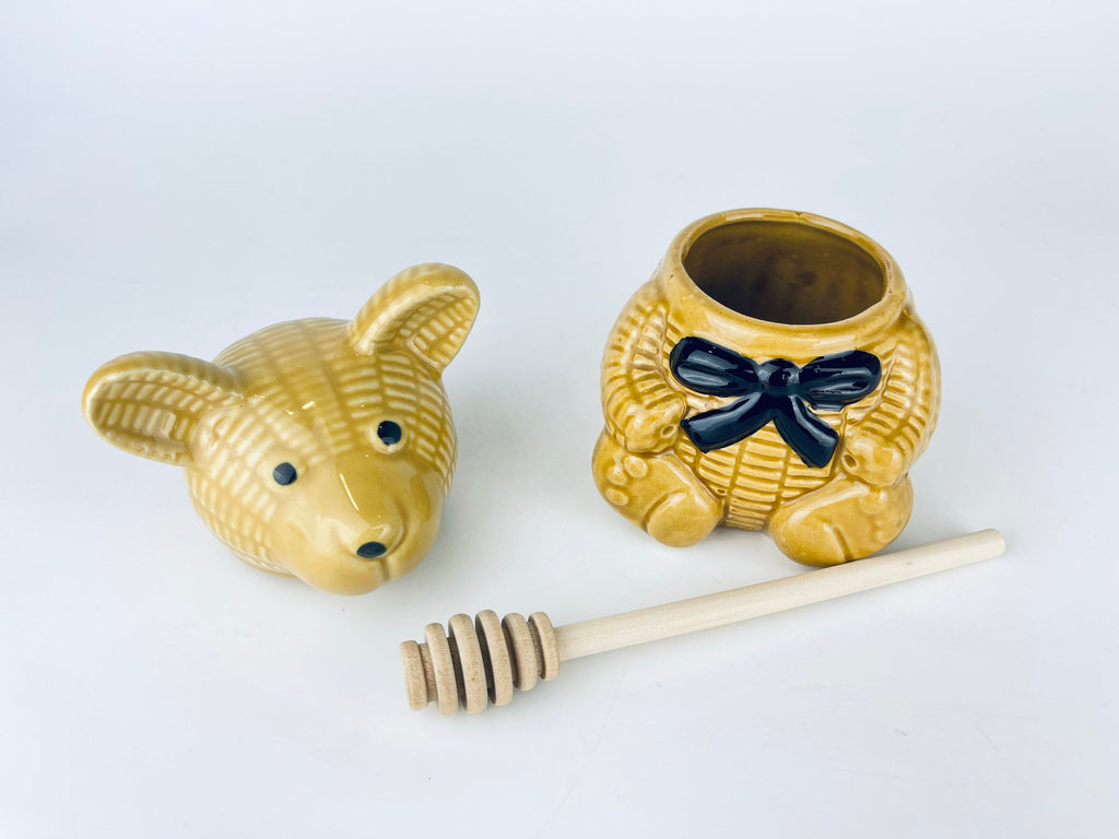 Product image for 'vintage glazed ceramic honey pot bear wooden honey dipper' (view f11ff5)