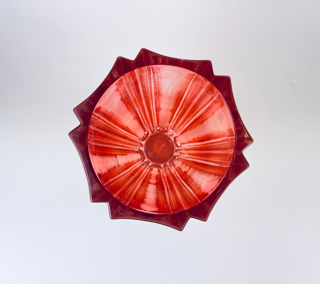 Product image for 'vintage cranberry red heavy glass vase ridged line exterior' (view 0afca1)