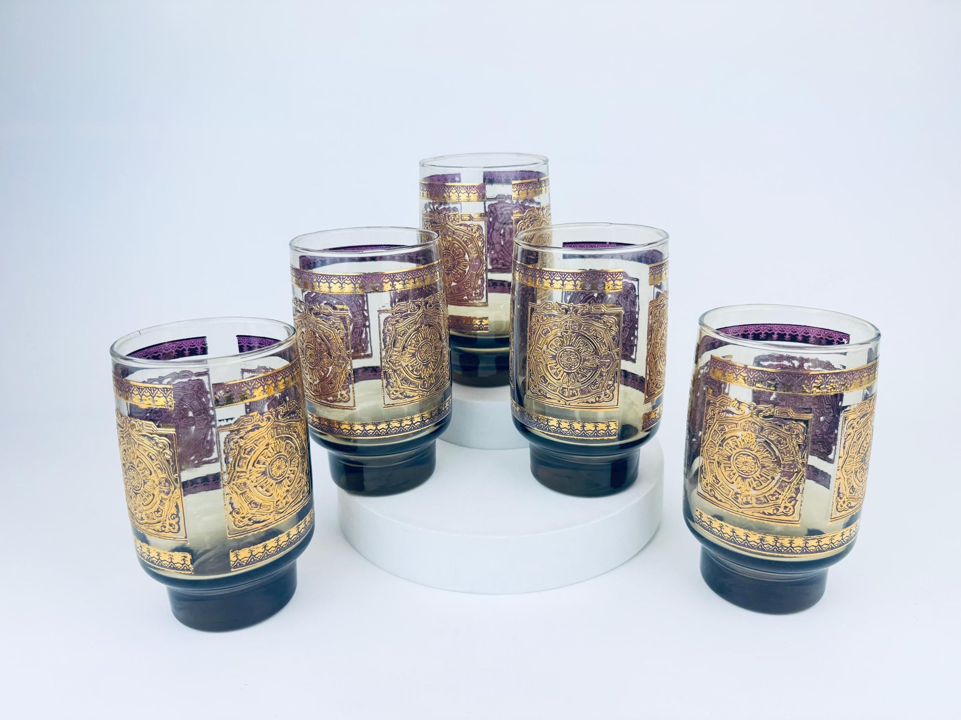 Product image for 'vintage libbey elcyda highball glasses 1960s amethyst gold barware set of five 5' (view 42f7b0)