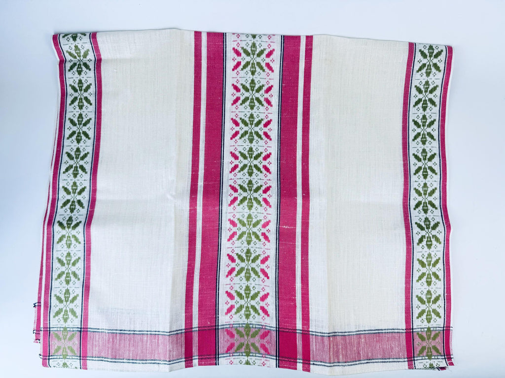 Product image for 'vintage czechoslovakian linen tea towel pink stripes folk motif' (view f8348d)