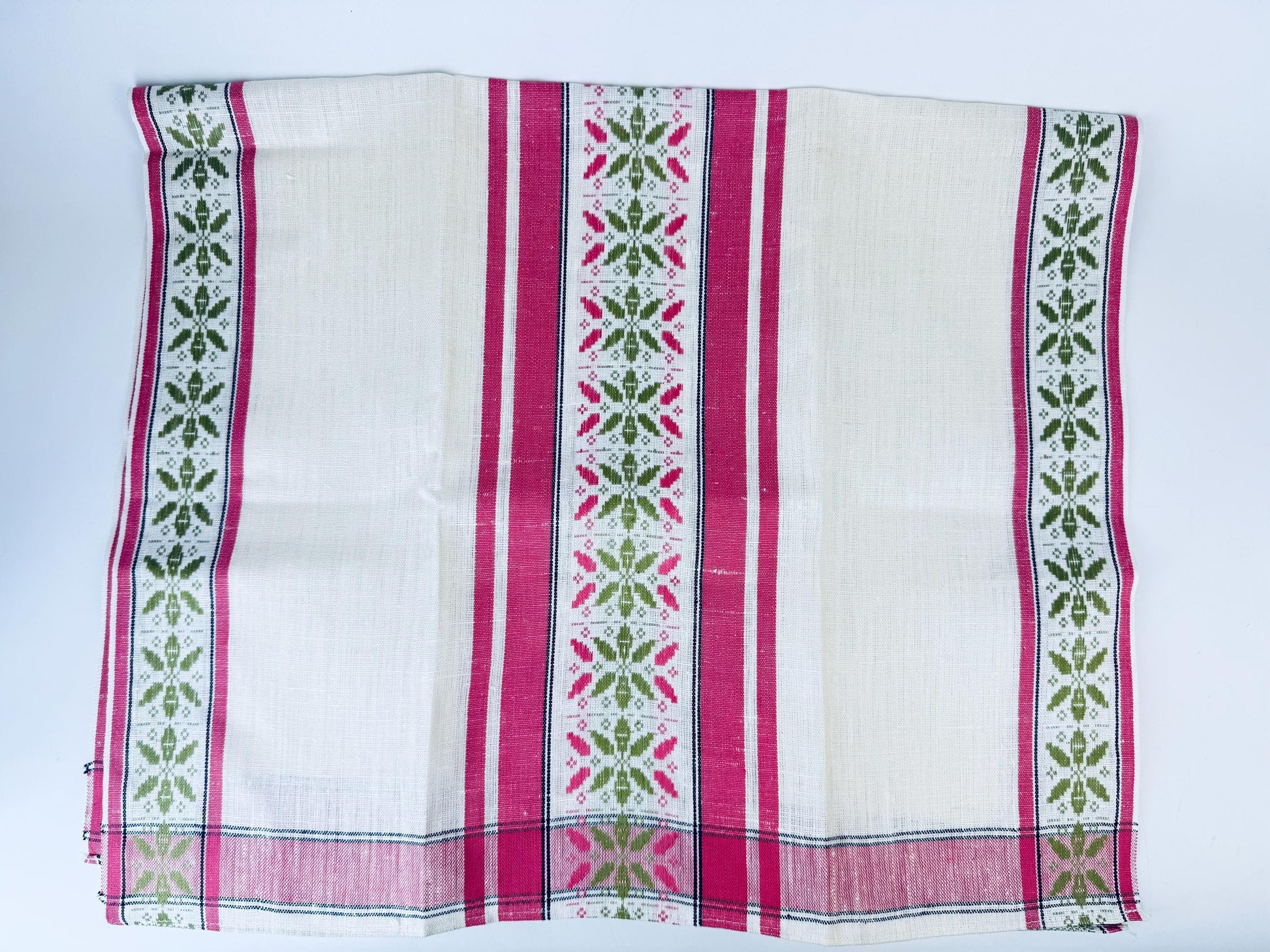 Product image for 'vintage czechoslovakian linen tea towel pink stripes folk motif' (view f8348d)
