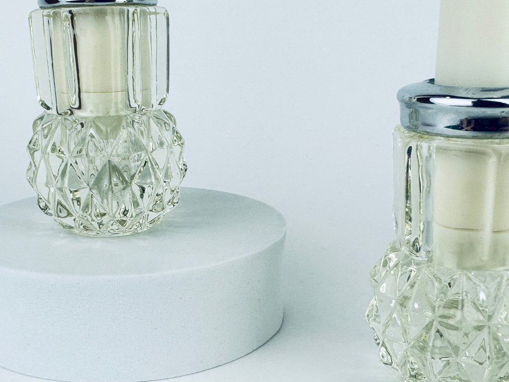 Product image for 'vintage diamond cut crystal candlestick holders with silver rims set of 2' (view 428e58)