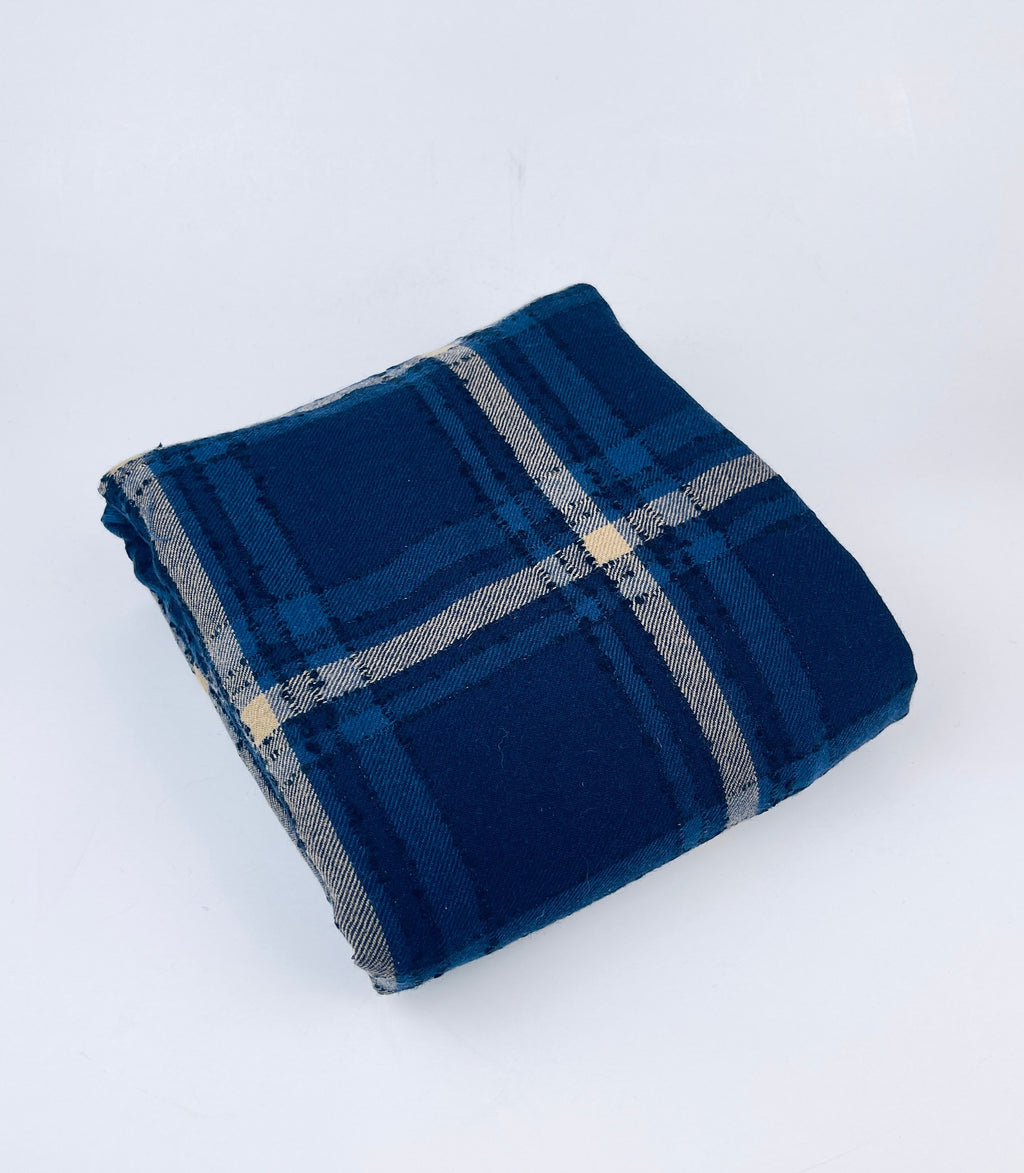 Product image for 'vintage blue beige plaid wool fabric 56 x 66 textured knot lines' (view ca7ff3)