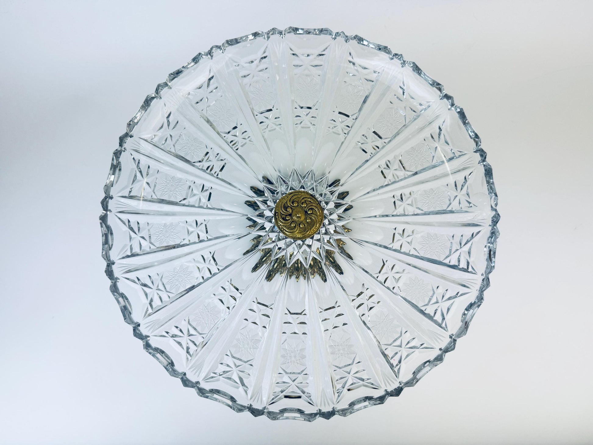 Product image for 'vintage ornate cut crystal cast brass pedestal platter attractive aged metal patina' (view ce09f0)