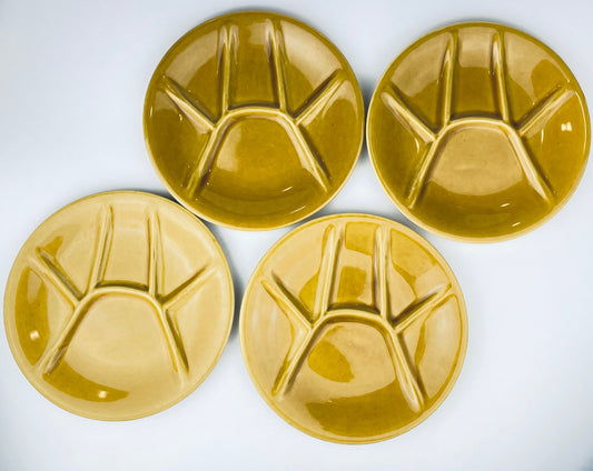 Product image for 'vintage keralux boch freres belgium ceramic fondue cheese sushi plates 9 set of 4 four honey coloured glazed' (view a4f61f)