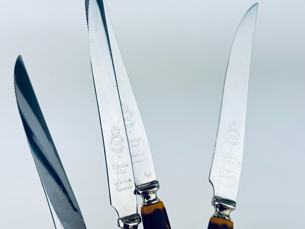 Product image for 'vintage glo hill serrated stainless steel faux wood knife set set of four 4 made in canada' (view 17e38a)