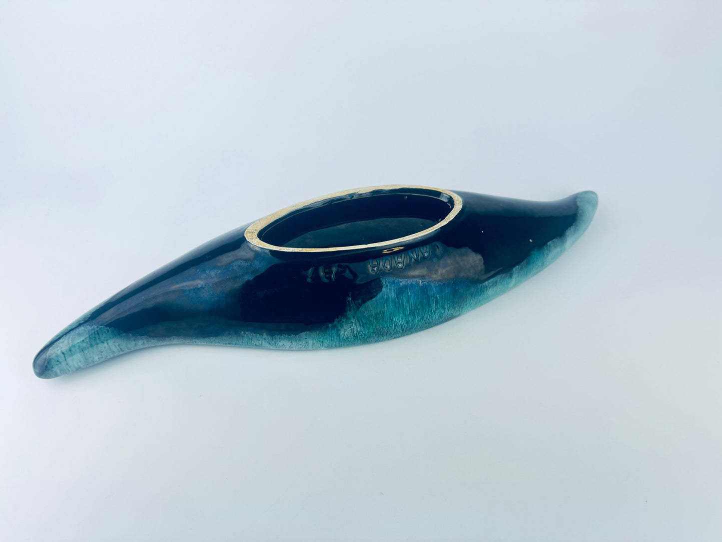 Product image for 'vintage blue mountain pottery bmp green drip glaze ceramic atomic shaped centrepiece bowl made in canada' (view c82c29)