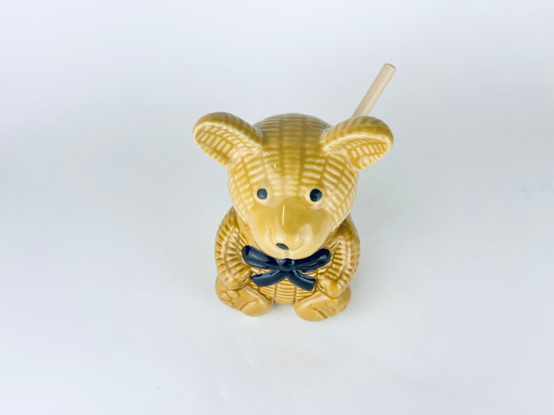Product image for 'vintage glazed ceramic honey pot bear wooden honey dipper' (view f56920)