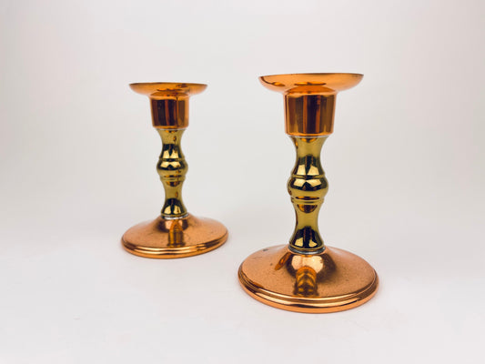 Product image for 'vintage copper brass candlestick holders attractive aged metal patina set of two 2 coppercraft guild' (view 28a039)