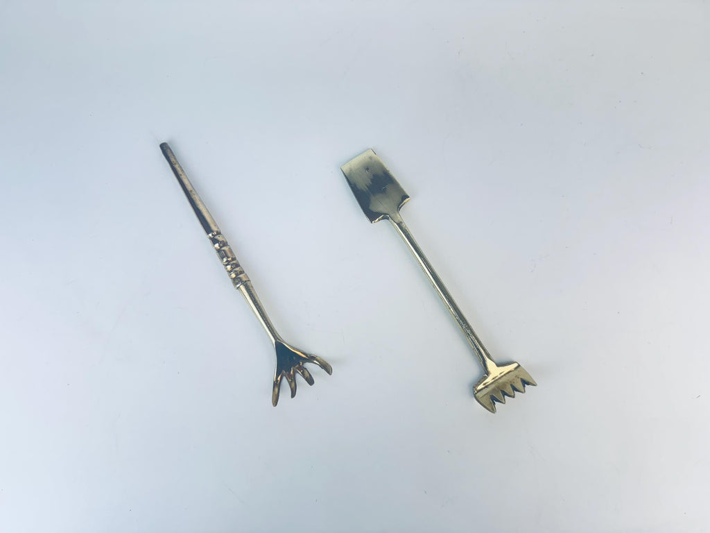 Product image for 'vintage brass bonsai rake pickle fork or back scratcher mid century whimsy' (view e8ad67)