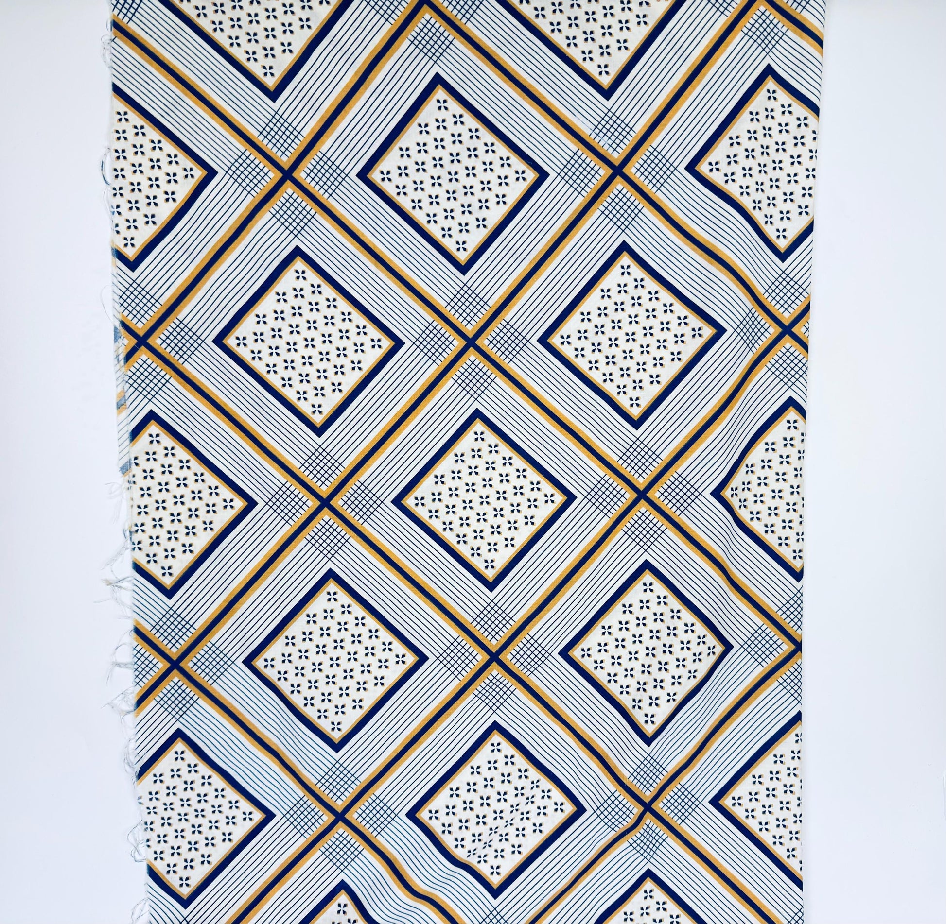 Product image for 'vintage blue yellow white striped fabric material 50 x 78' (view a52019)