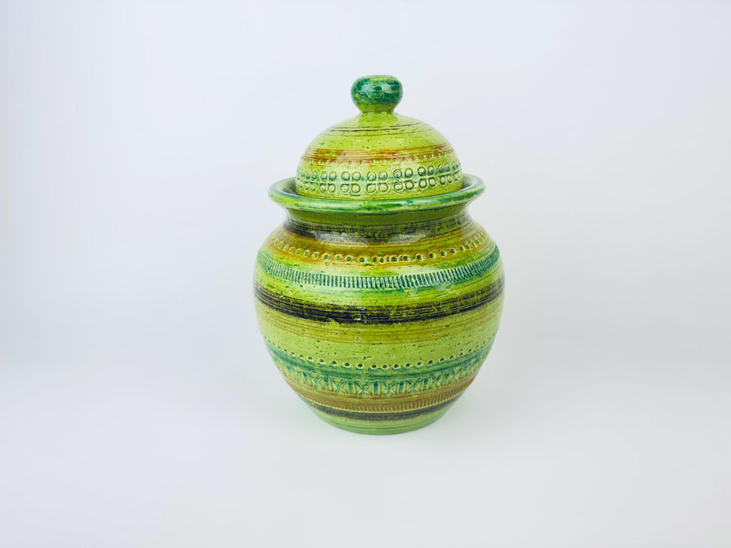 Product image for 'vintage rare aldo londi bitossi green sgraffito lidded jar made in italy' (view 46b724)