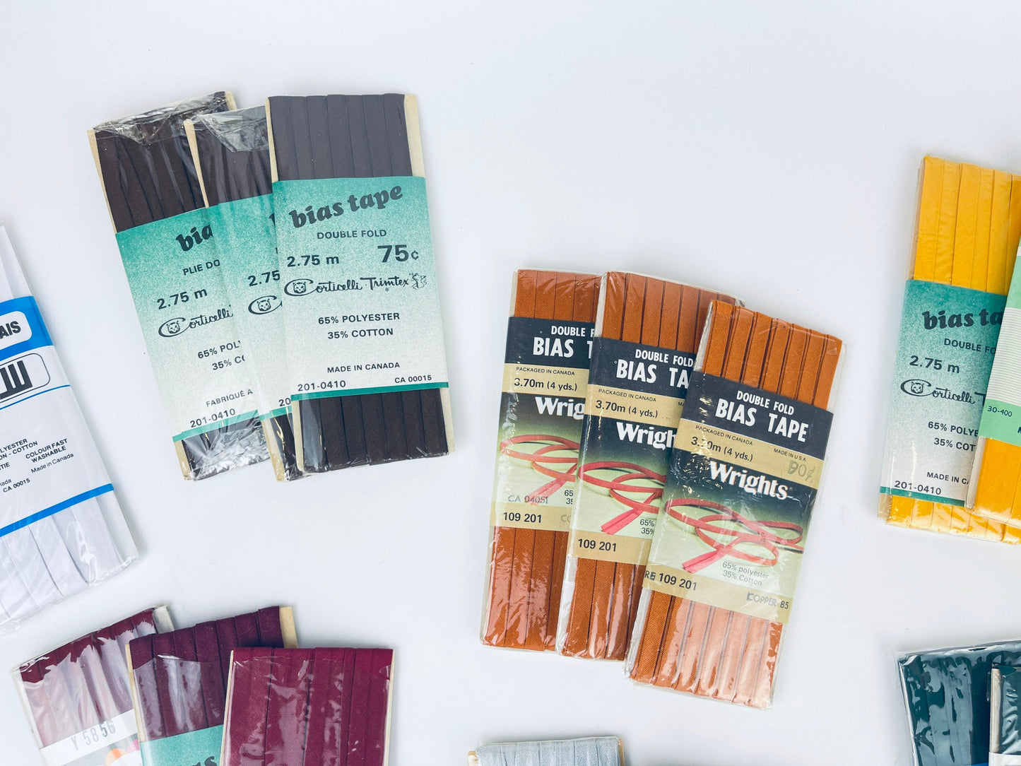 Product image for 'vintage bias tape various colours widths made in canada usa new old stock nos polyester cotton blend' (view 3f9d54)