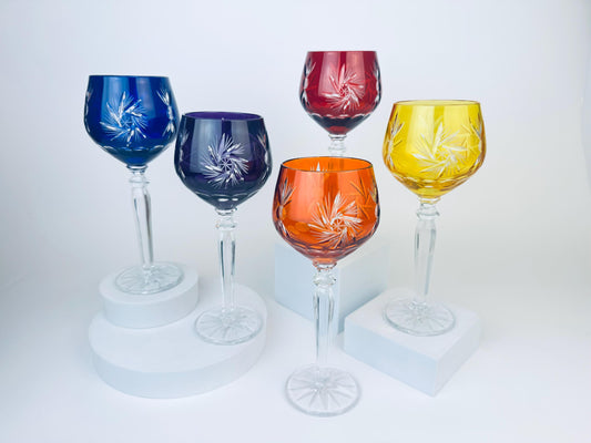 Product image for 'vintage cut to clear stemmed crystal wine glasses multi coloured sold separately' (view 9be9ef)